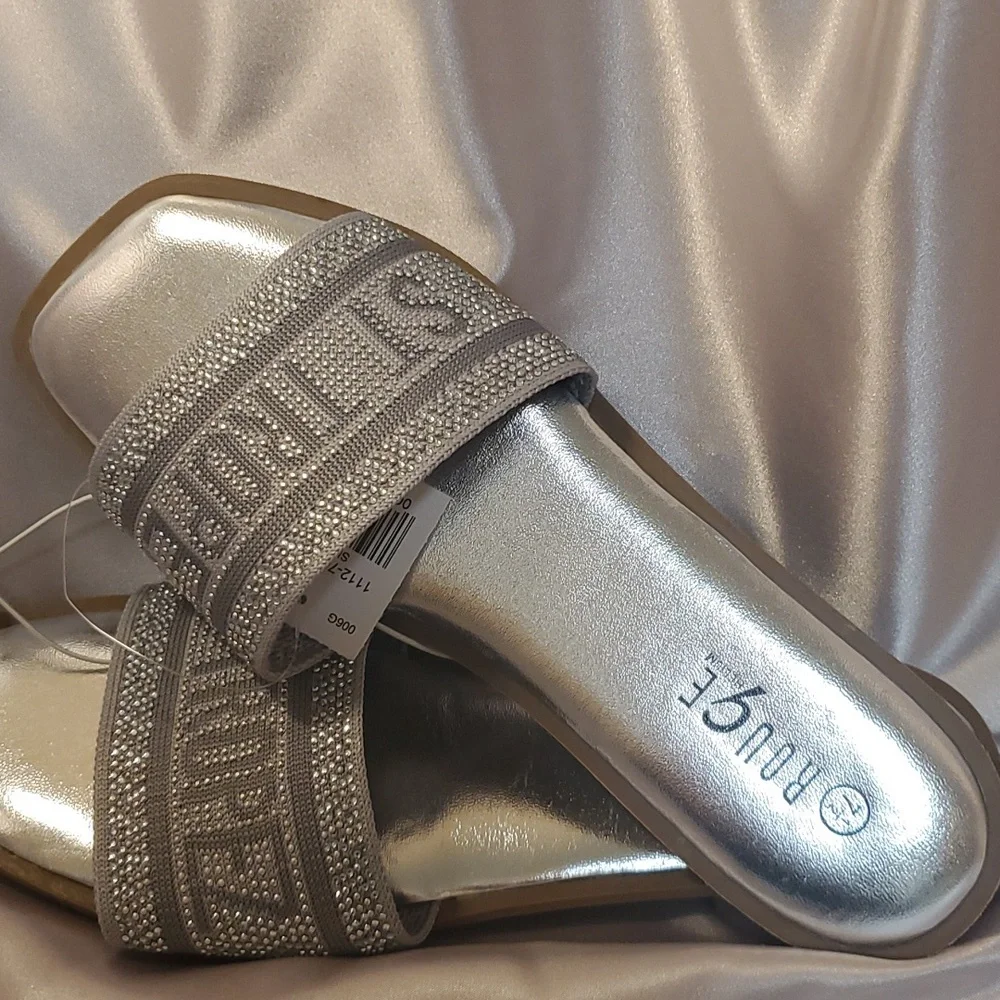 SILVER RHINESTONES ROUGE HELIUM ST TROPEZ LOGO SLIDES